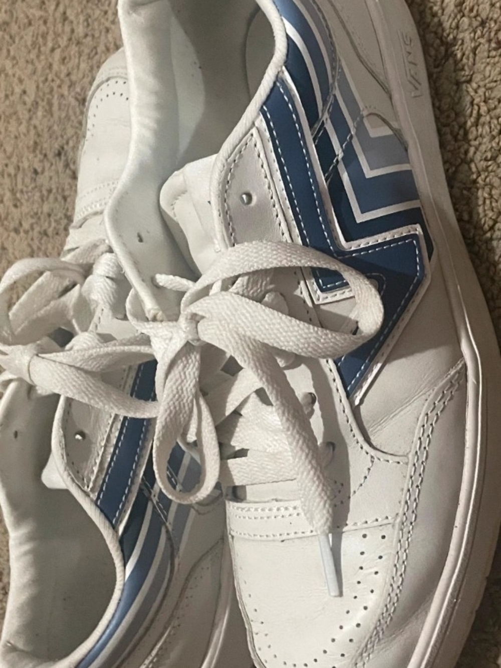 Vans Women's White Sneakers with Blue Side Stripe - Picture 4 of 5